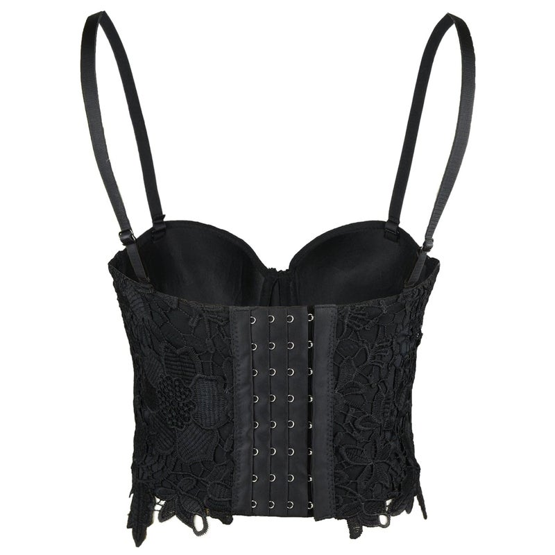 ELLACCI Women's Floral Lace Bustier Crop Top Gothic Corset Bra Tops Black Large - Image 2